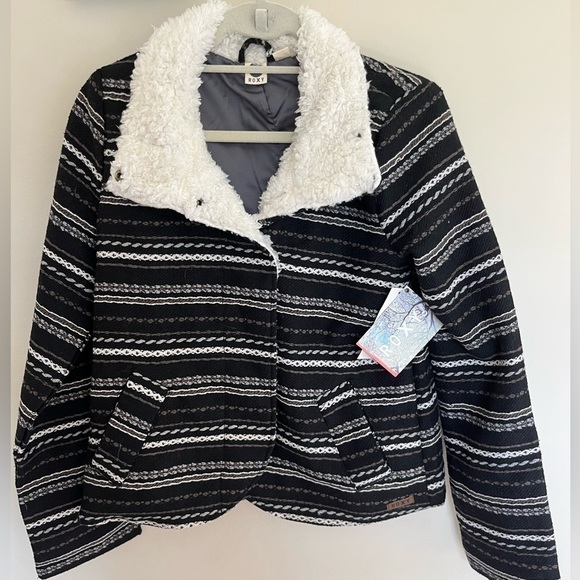 Roxy Black White Gray Striped Jacket New with Tags Size Small - Picture 1 of 11